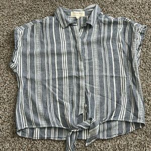 Cloth & Stone Linen Short Cuff Sleeve Point Collar Button Tie Front Top